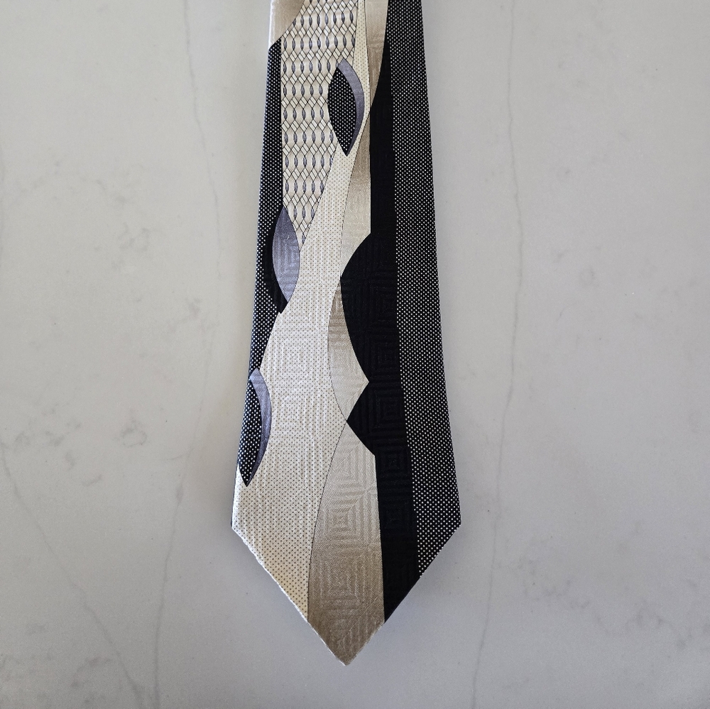 J. Blades & Co. Black and Cream Men's Handmade Silk Tie.